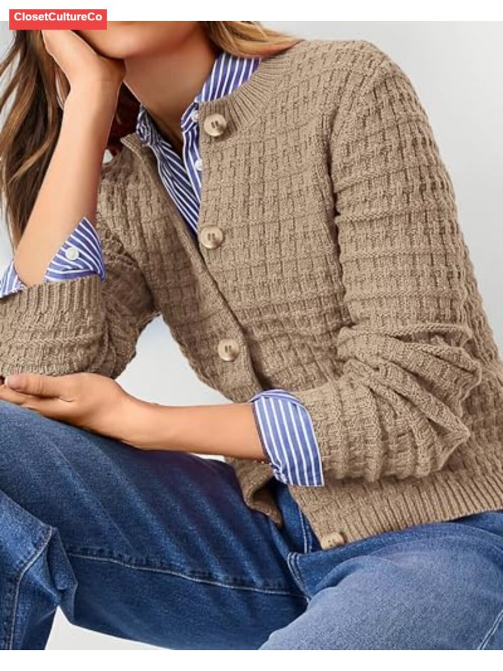 Women's Long Sleeve Button Up Cotton Cardigan Sweater Open Front Knit - Picture 5 of 6